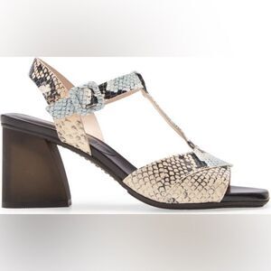 Hispanitas Preston Snakeskin Leather T-Strap Block Heel Sandals Size 41 Like New